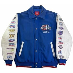 NFL Superbowl 40 Jacket Detroit Men's Large 2006 Varsity Bomber Leather Sleeves